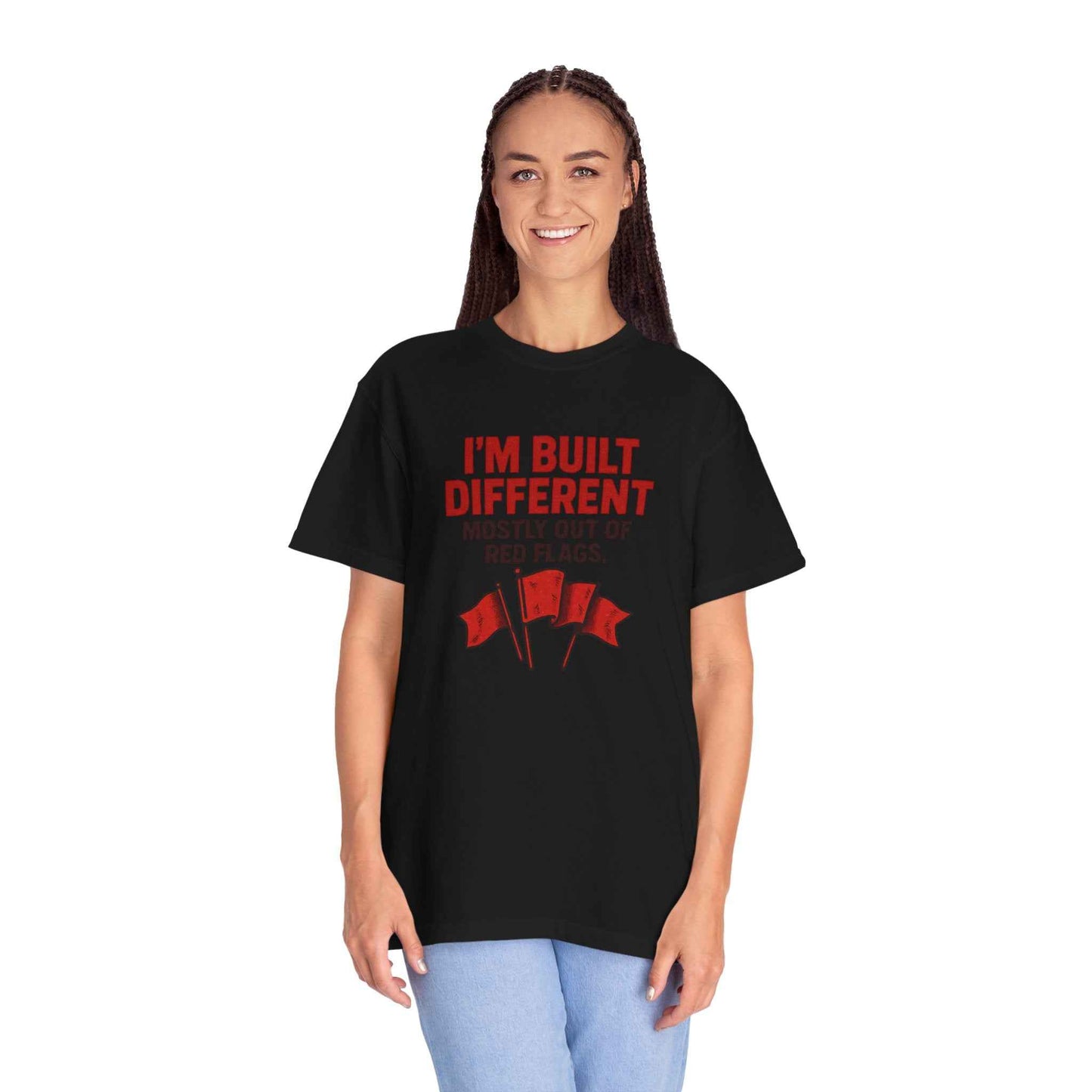 T-Shirt — "I'm Built Different Mostly Out of Red Flags" Funny Graphic Tee