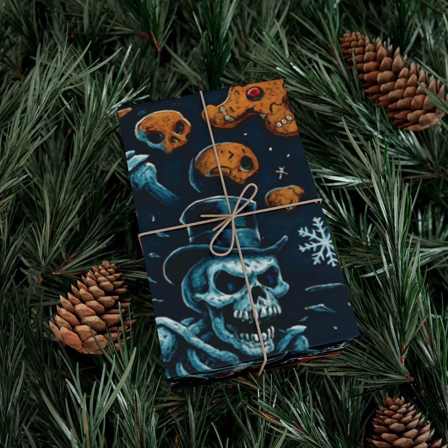 Wrapping Paper — Dark Holiday Gingerbread & Candy Cane Pattern