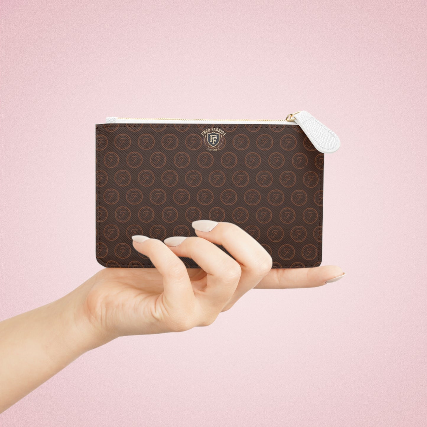 Mini Clutch Bag — Brown Monogram Zip Pouch, Elegant Travel & Everyday Accessory