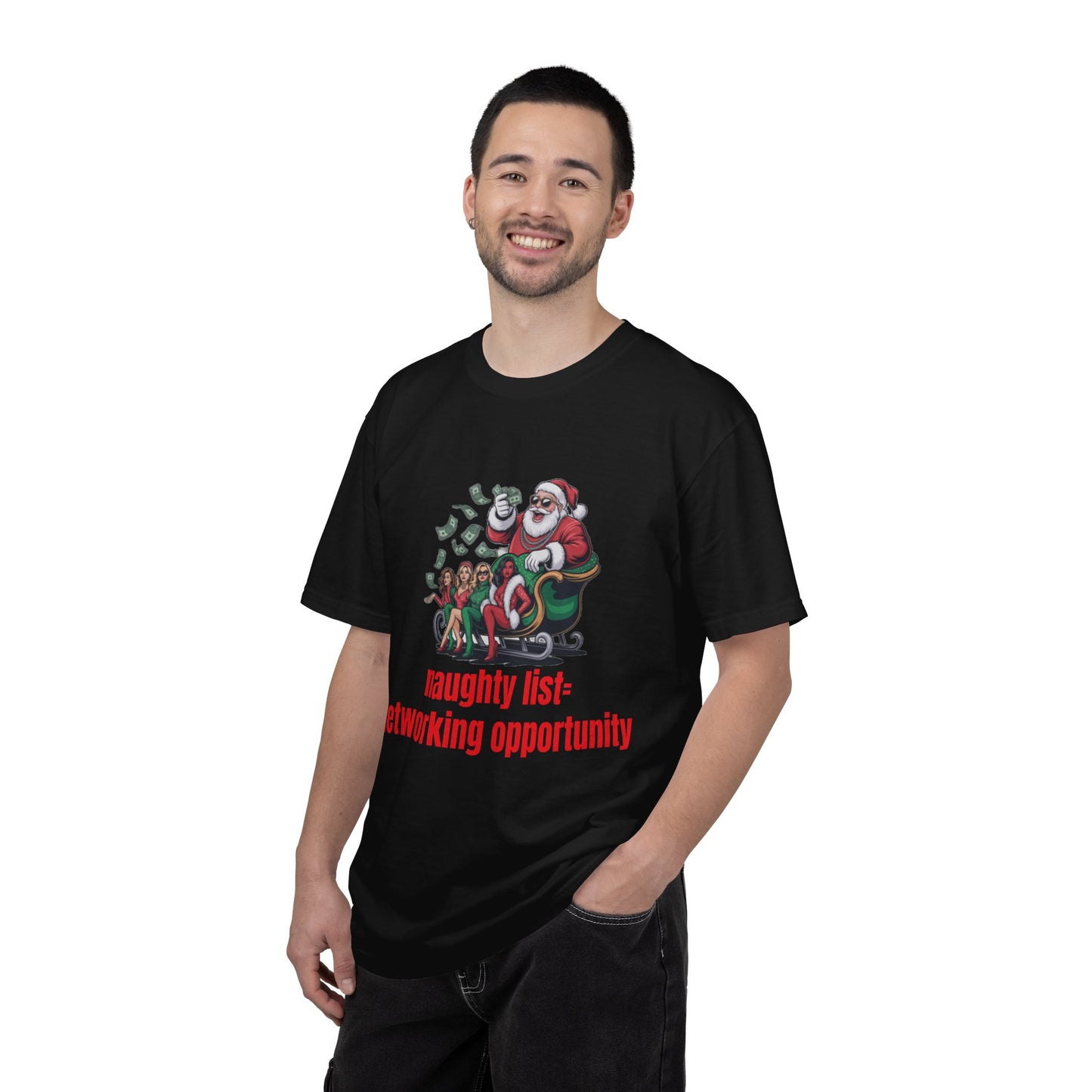Christmas Naughty List T-Shirt — “Naughty List = Networking Opportunity” Funny Holiday Tee