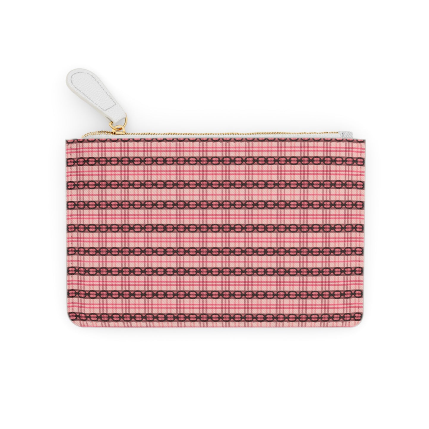 Mini Clutch Bag — Pink Plaid Patterned Zip Pouch for Cards & Cosmetics