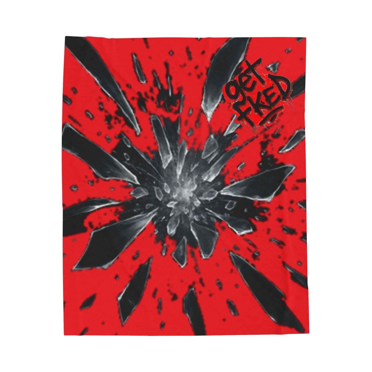 Velveteen Plush Blanket — Red Shattered Glass Design with 'Get F*cked' Graphic