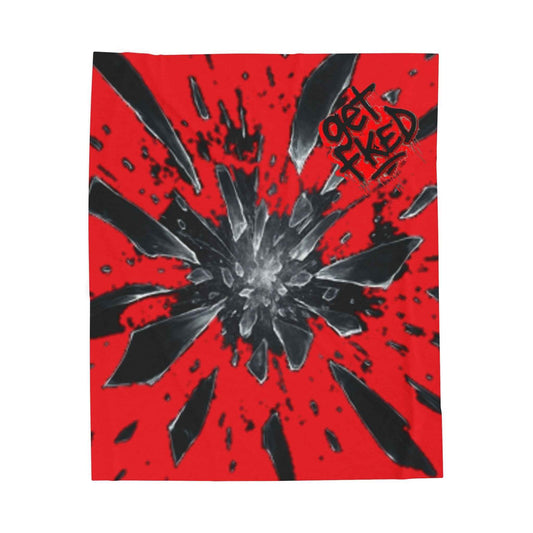 Velveteen Plush Blanket — Red Shattered Glass Design with 'Get F*cked' Graphic