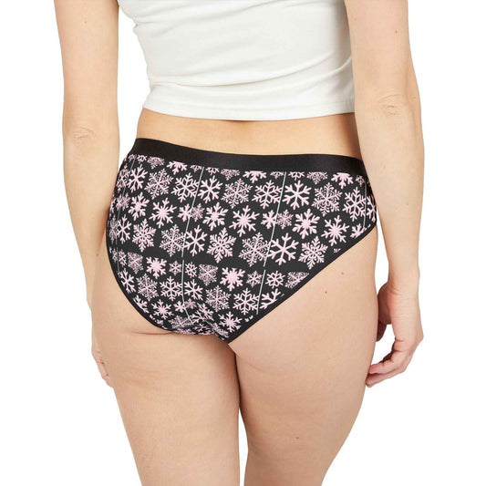 Pink Snowflake Underwear — Women's Black Floral Winter Panties