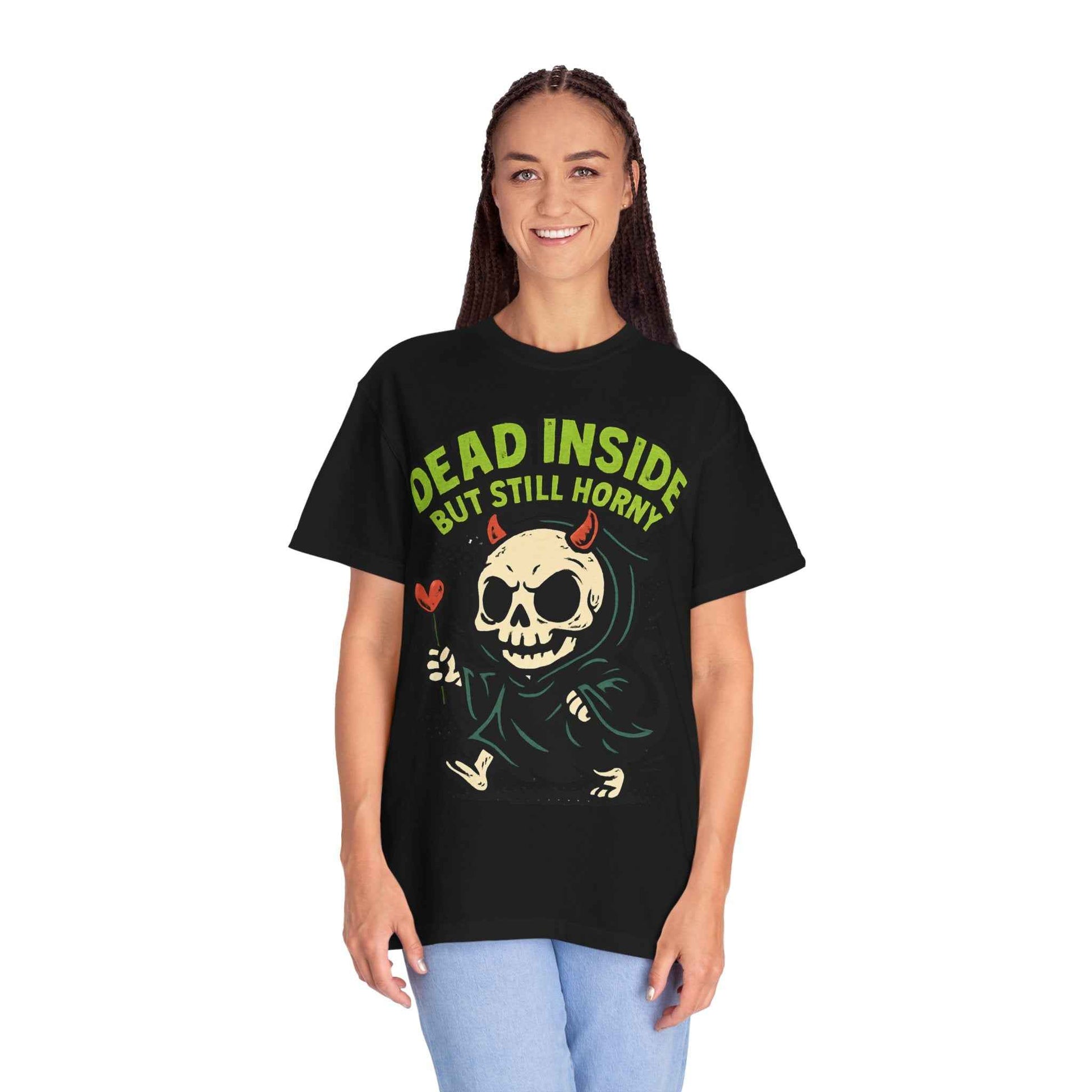 Dead Inside But Still Horny T-Shirt — Grim Reaper Skull Graphic Tee