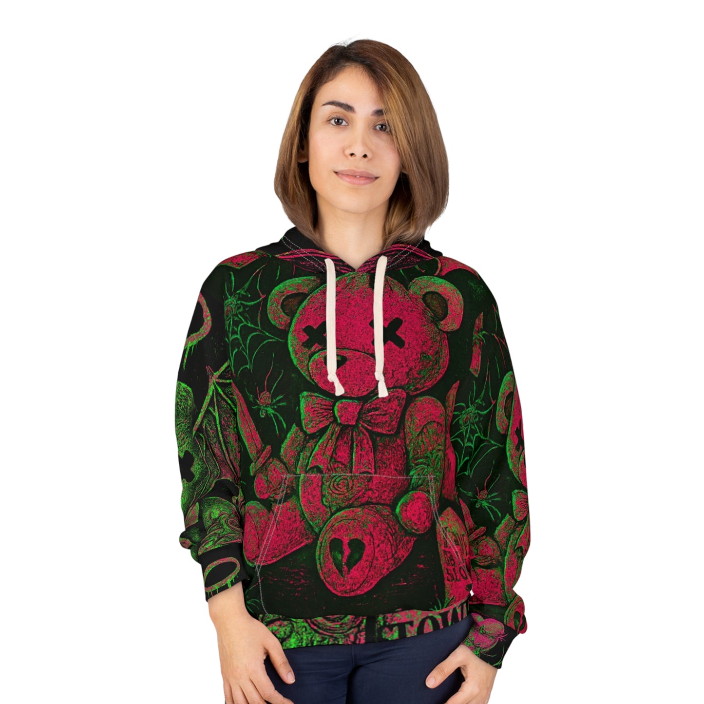 Gothic glowing green and pink  Teddy Bear Hoodie - 'Love Kills Slowly' All-Over Print