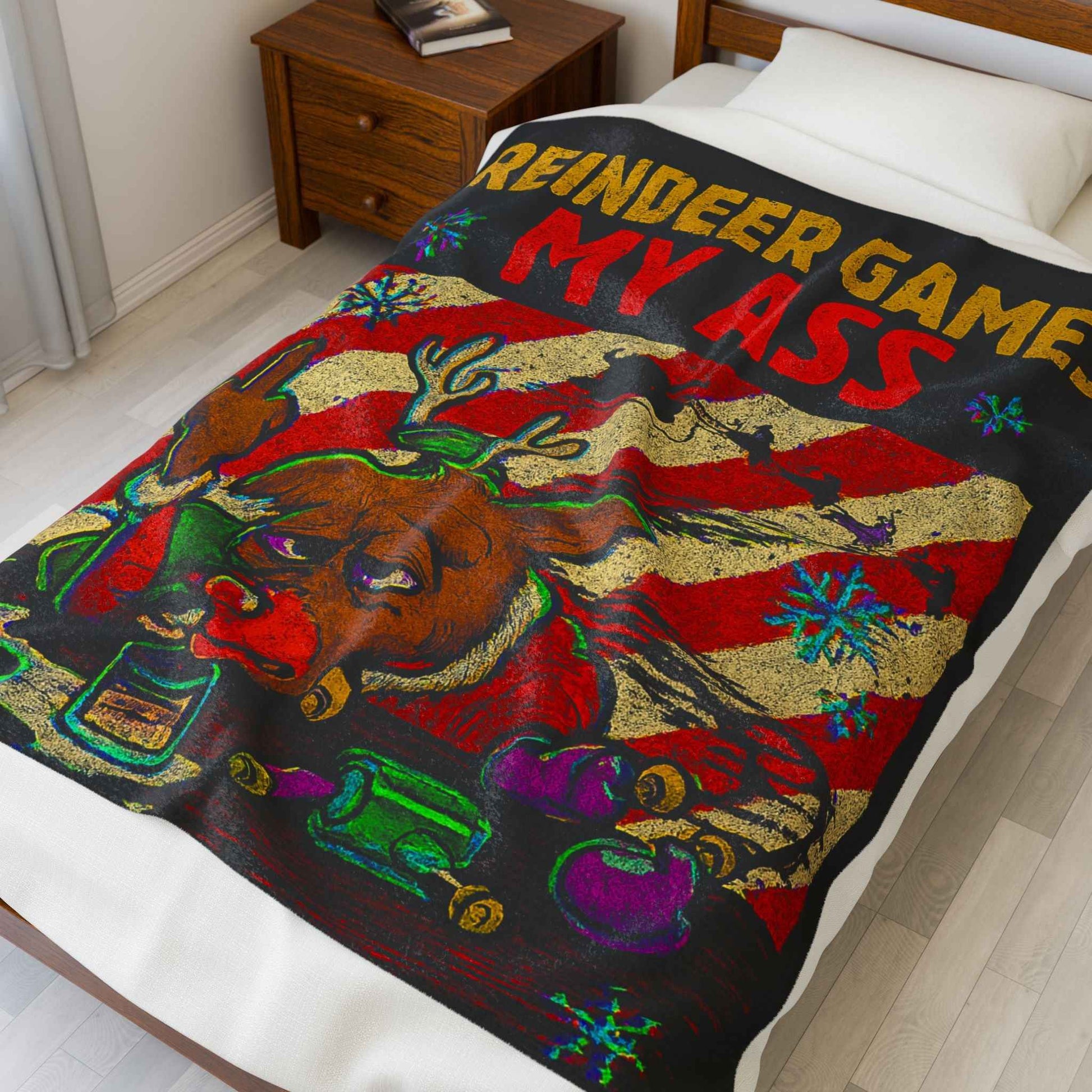 Fked Up Rudolph Christmas Plush Blanket — Funny Holiday Velveteen Throw