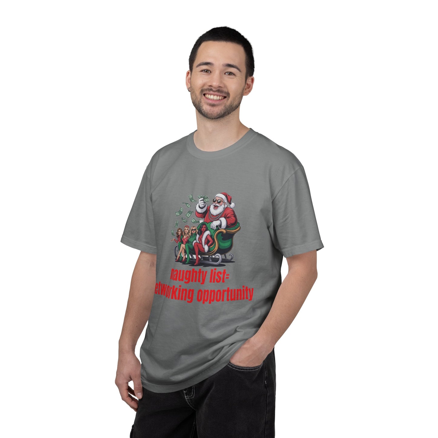 Christmas Naughty List T-Shirt — “Naughty List = Networking Opportunity” Funny Holiday Tee