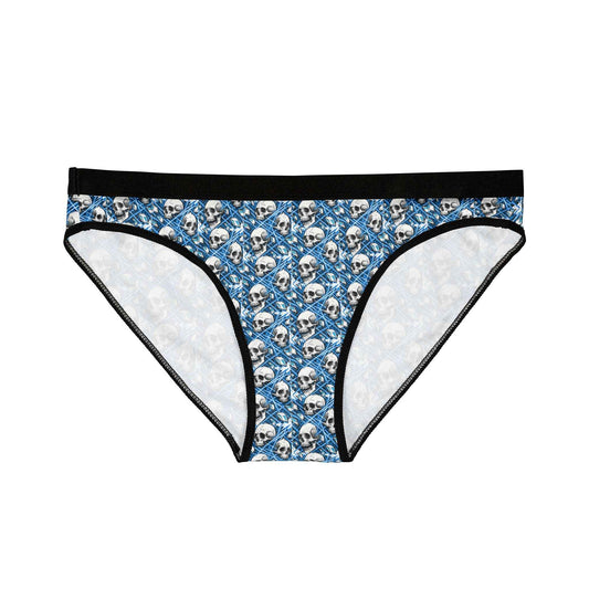 Skull Pattern Women's Bikini Briefs — Blue Gothic Skull Print Underwear