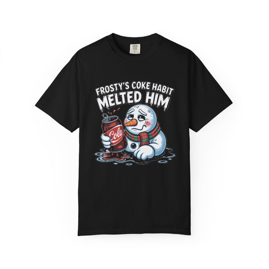 Snowman coke habit T-Shirt — “Frosty’s Coke Habit Melted Him” Graphic Tee