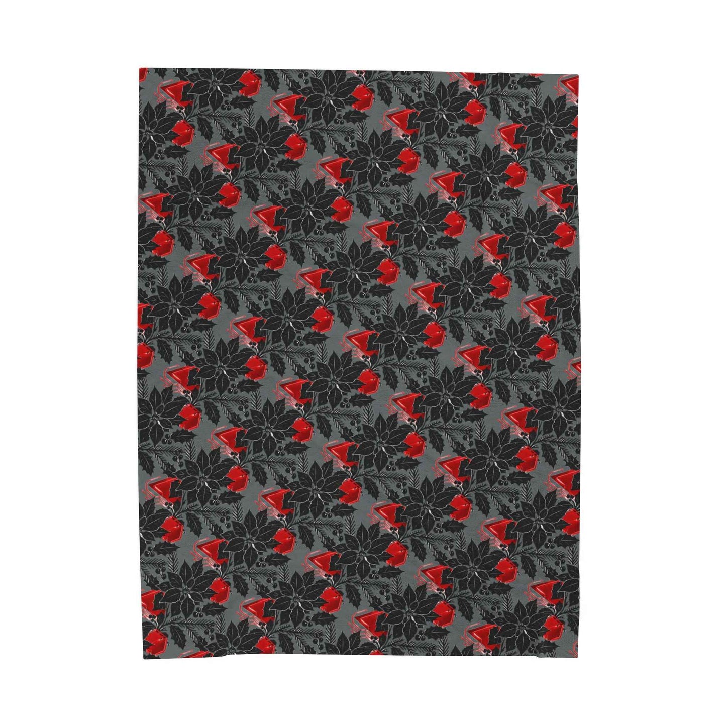 Plush Blanket — Black & Red Poinsettia Holiday Velveteen Throw