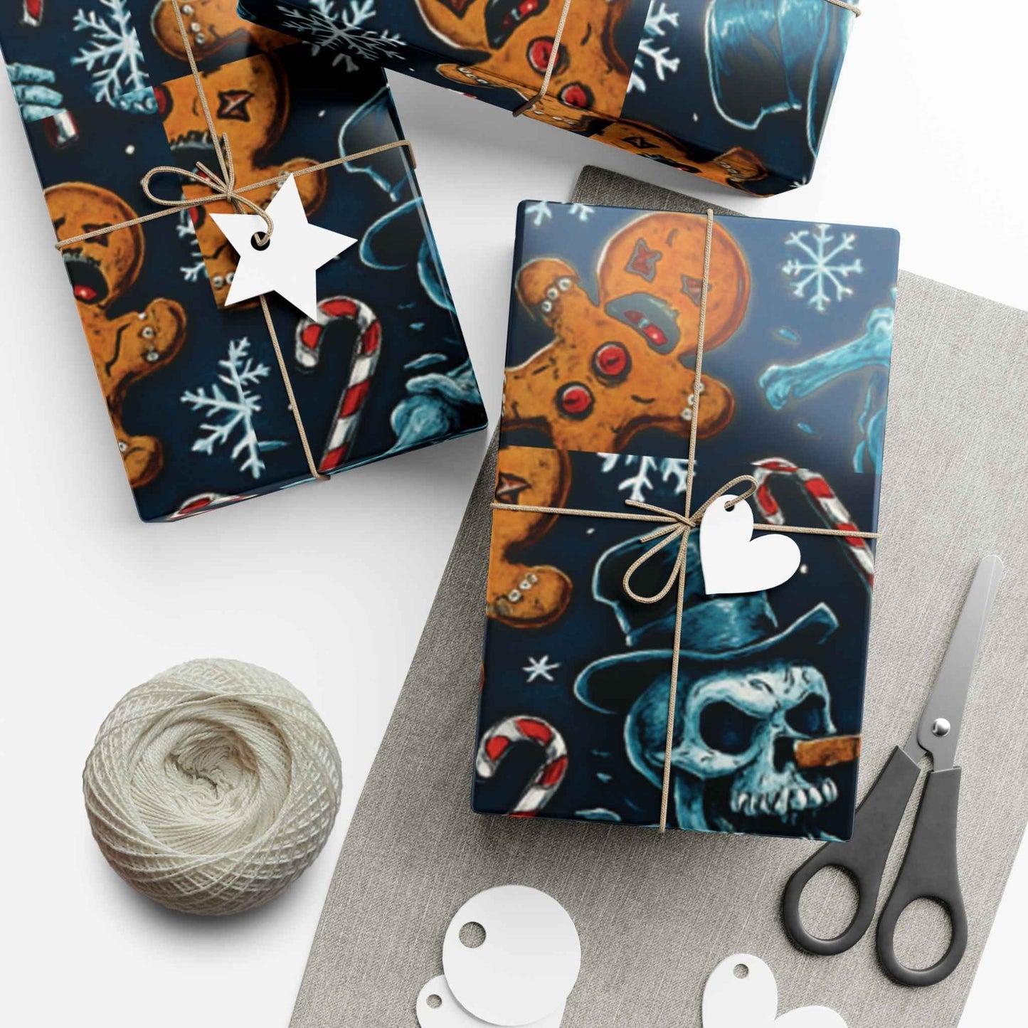 Wrapping Paper — Dark Holiday Gingerbread & Candy Cane Pattern