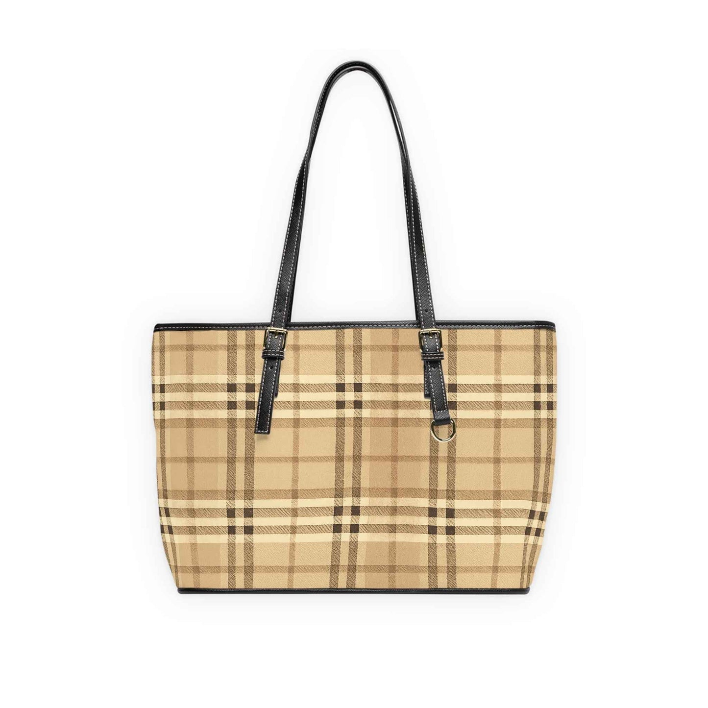 Beige Plaid PU Leather Shoulder Bag – Classic Check Tote