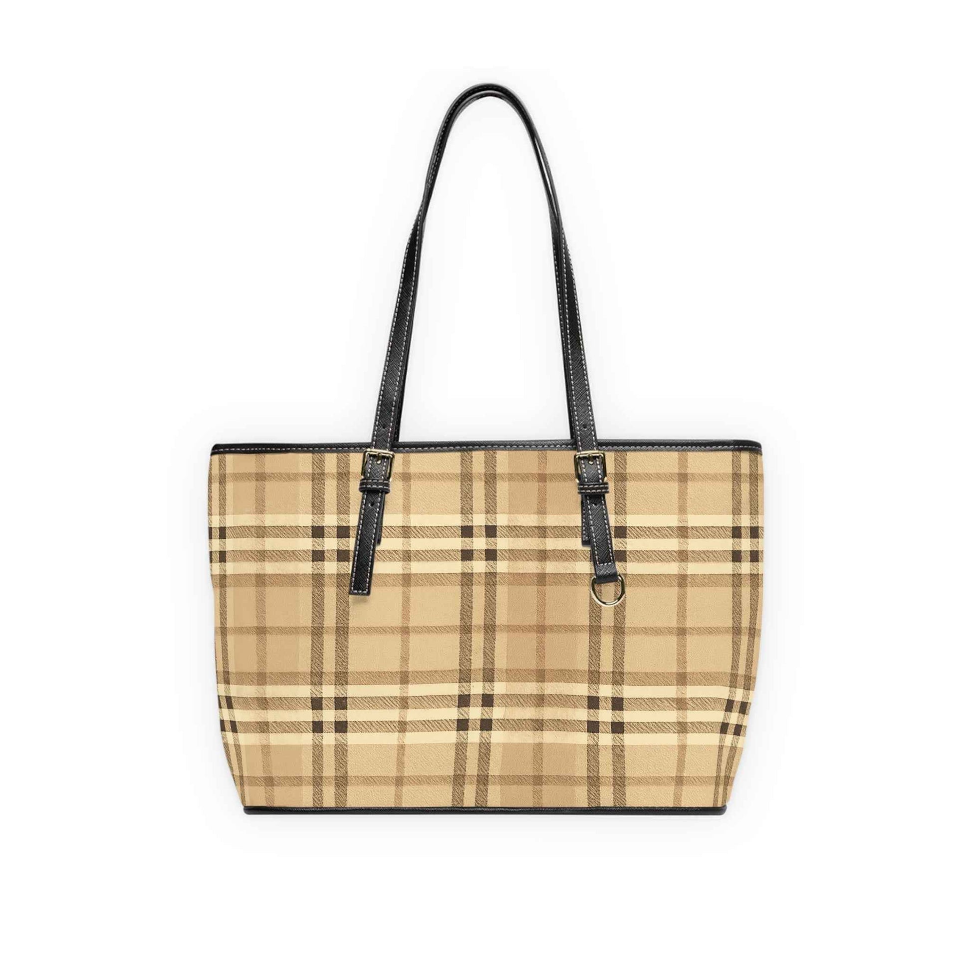 Beige Plaid PU Leather Shoulder Bag – Classic Check Tote
