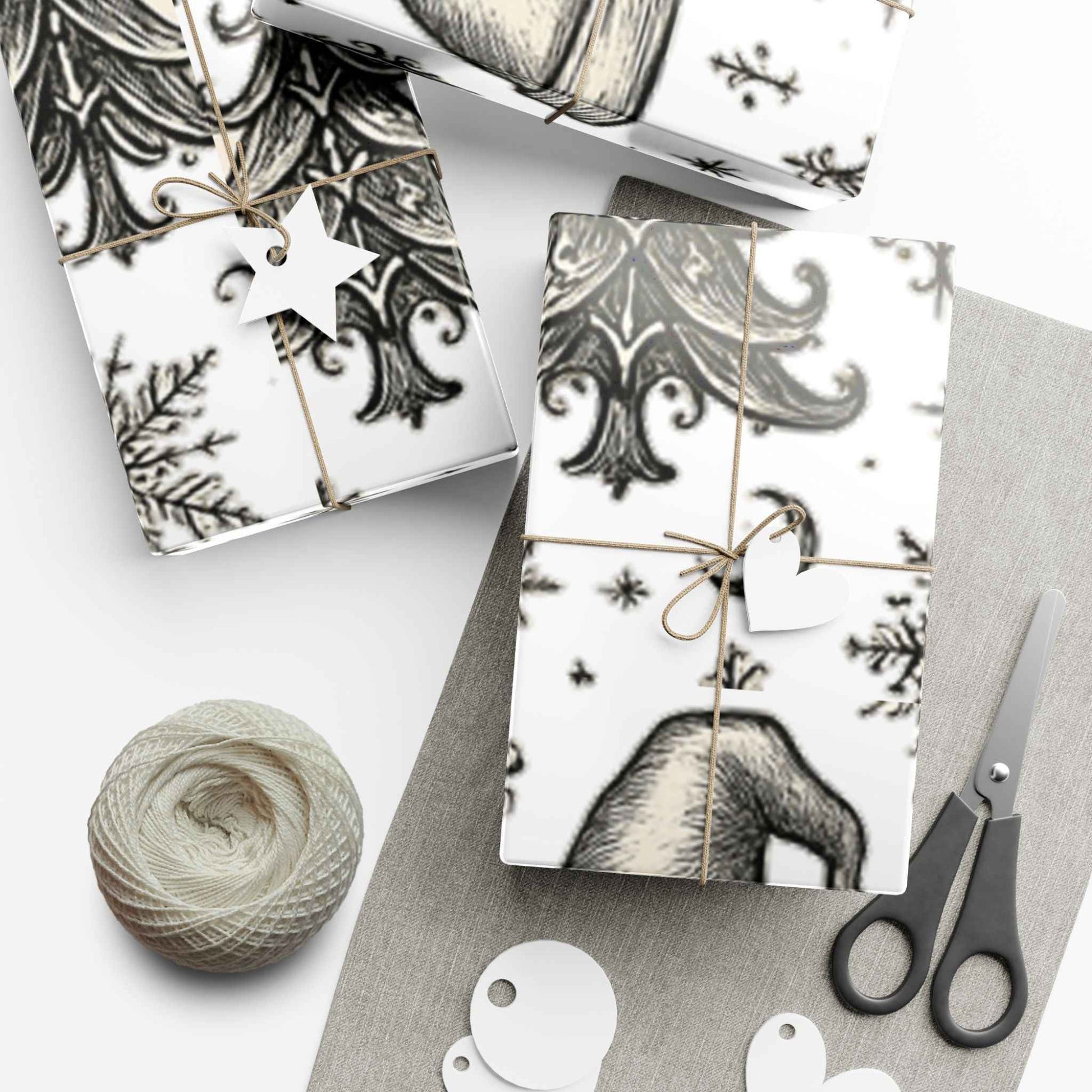 Christmas Tree & Bell Gift Wrap Paper – Vintage Black & White Holiday Wrapping