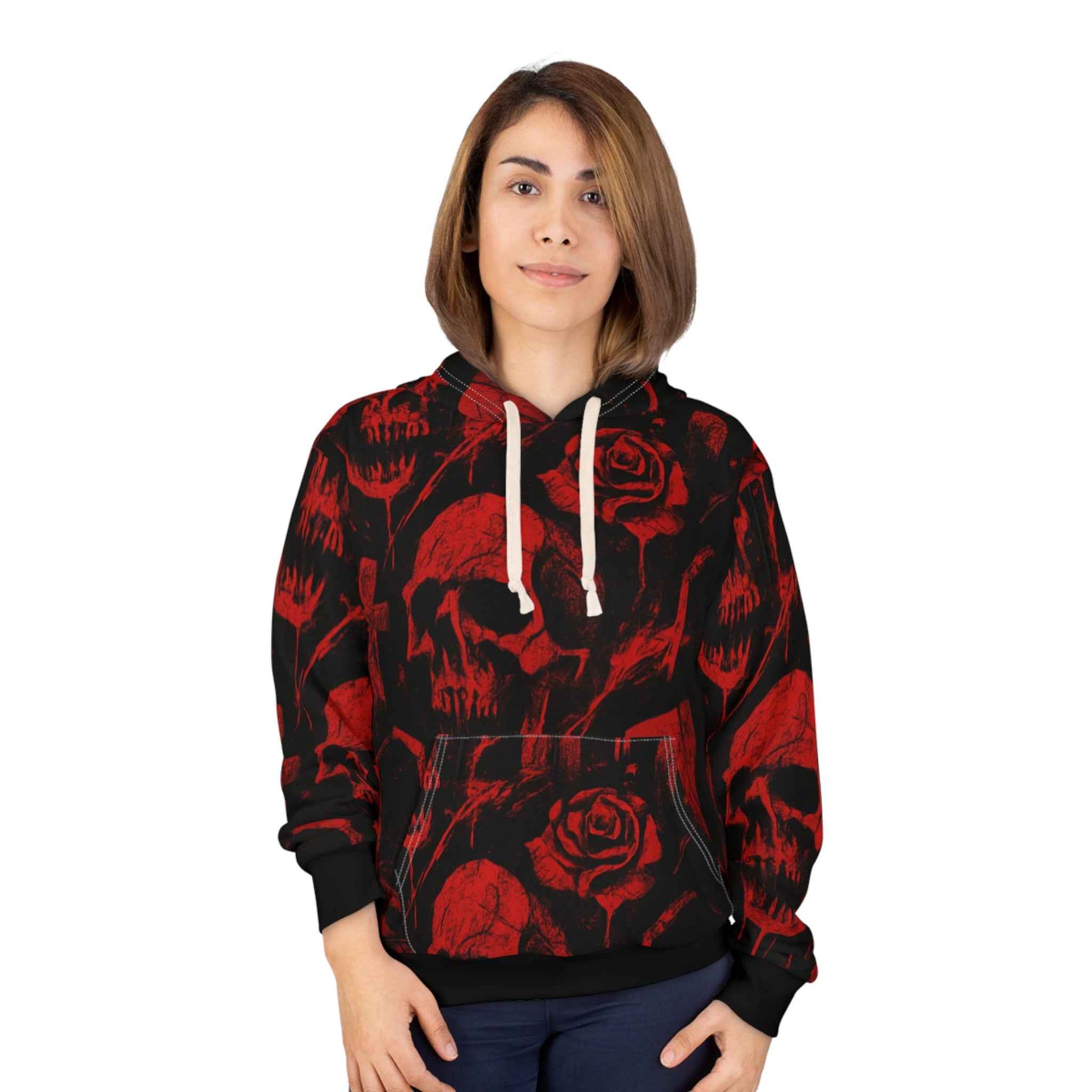 Skull & Rose Hoodie — Gothic Red Skull Pullover