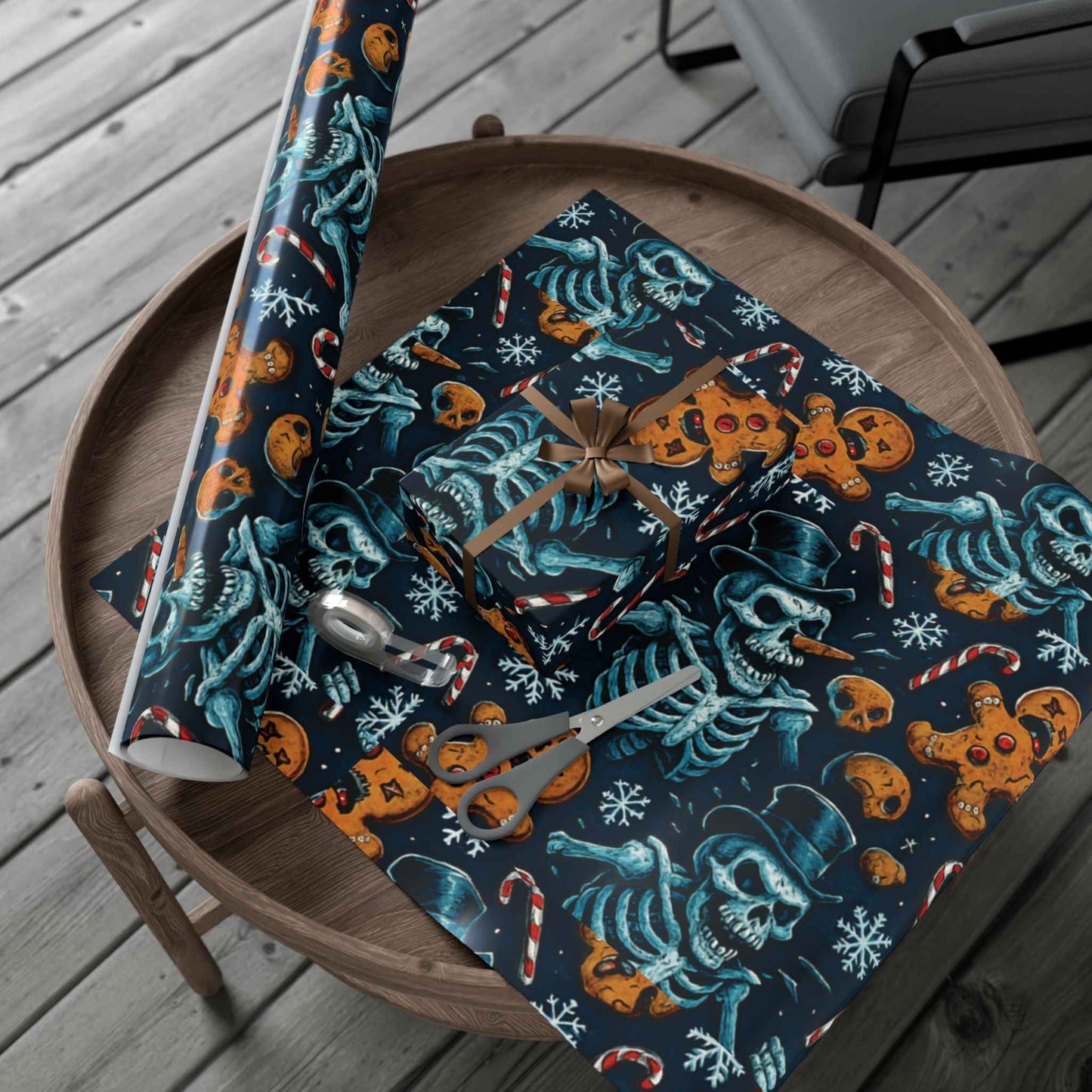 Wrapping Paper — Dark Holiday Gingerbread & Candy Cane Pattern