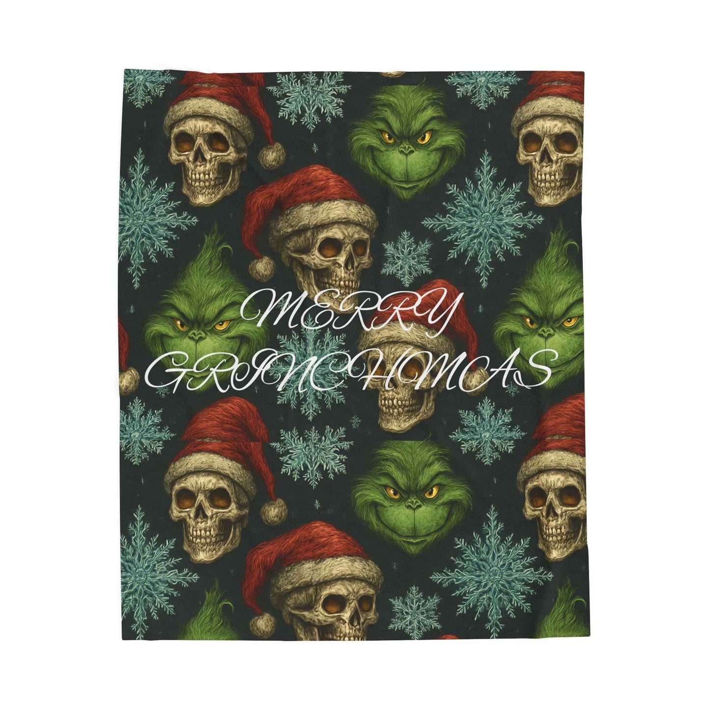 Grinchmas Skull Velveteen Plush Blanket — Merry Grinchmas Holiday Throw
