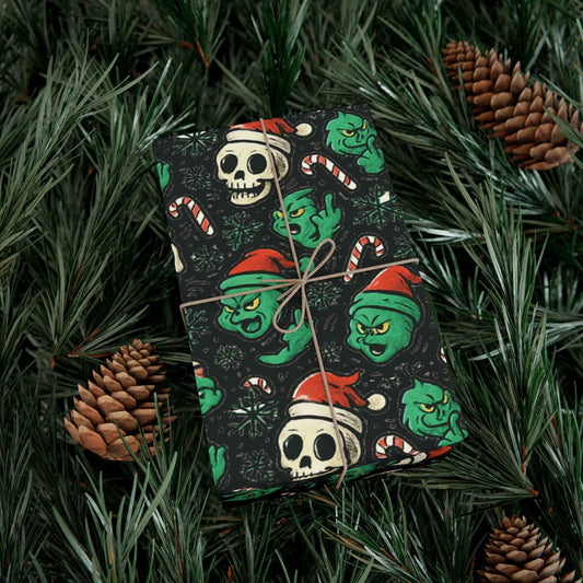 Wrapping Paper — Gothic Christmas Skulls & Elves Holiday Gift Wrap