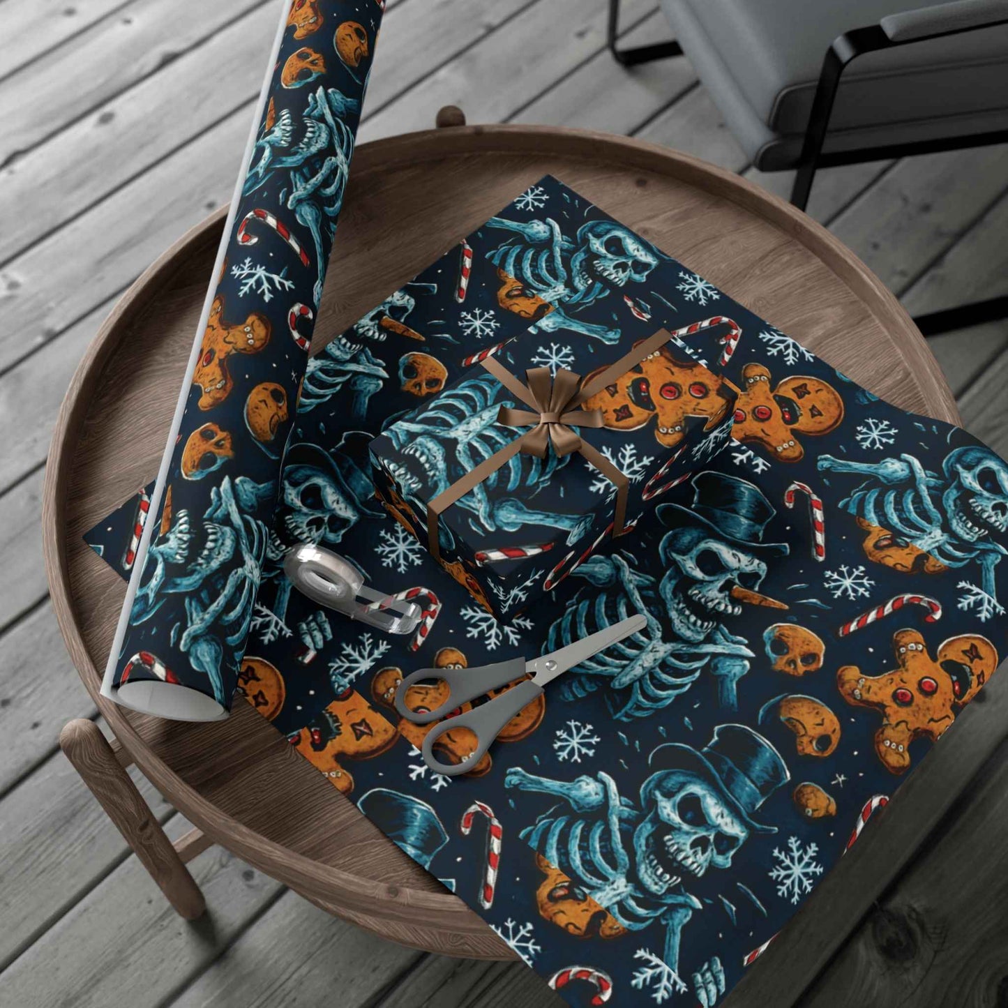 Wrapping Paper — Dark Holiday Gingerbread & Candy Cane Pattern