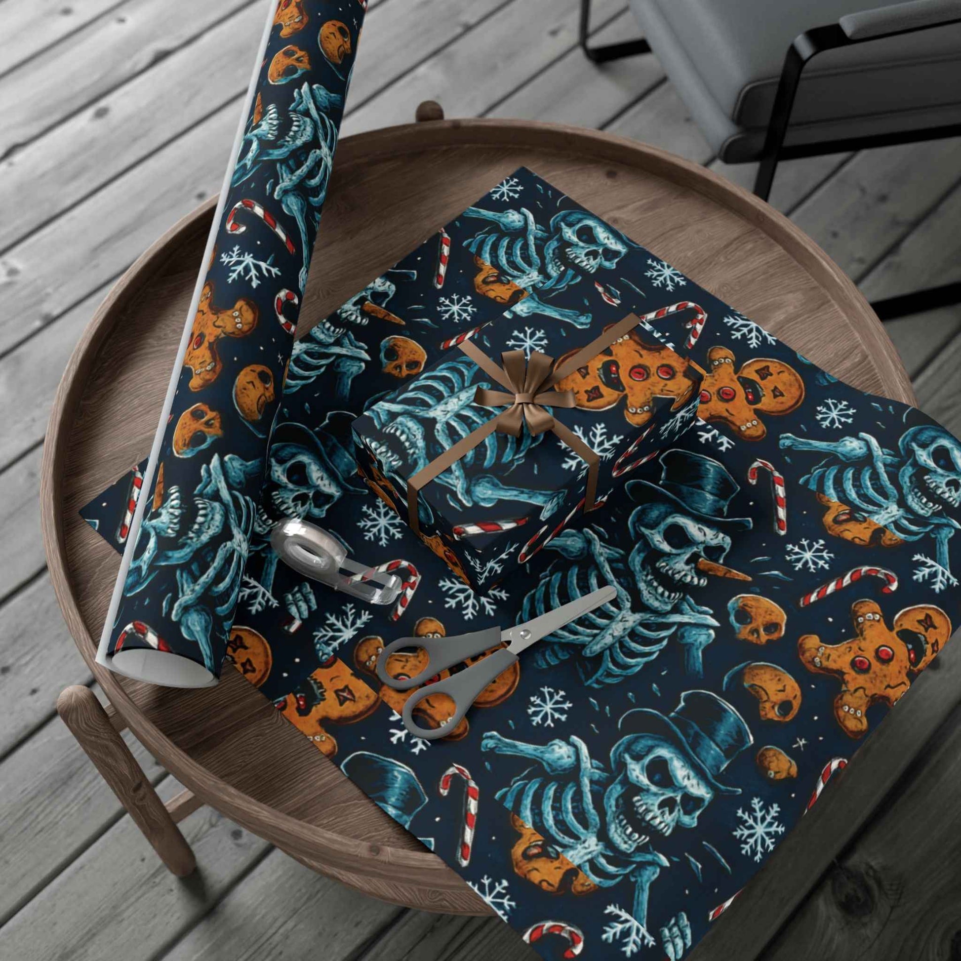 Wrapping Paper — Dark Holiday Gingerbread & Candy Cane Pattern