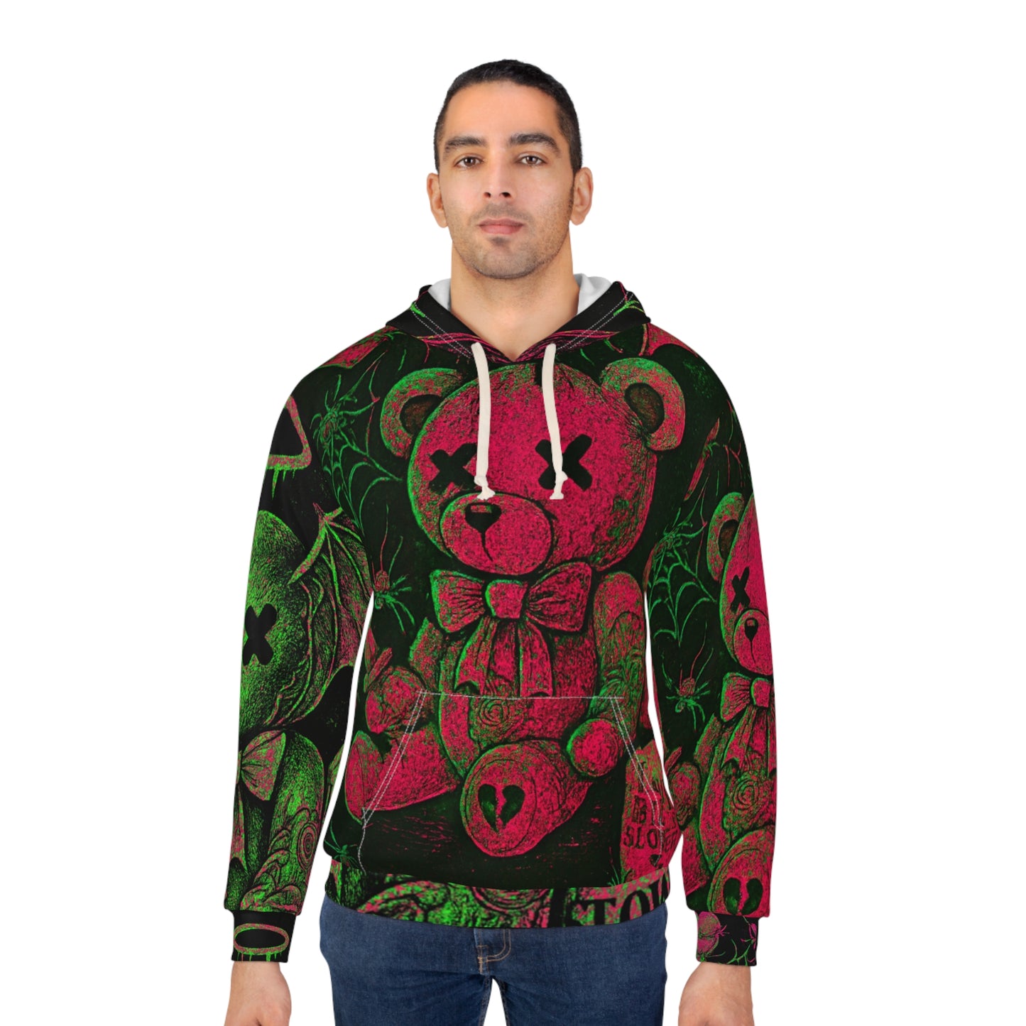 Gothic glowing green and pink  Teddy Bear Hoodie - 'Love Kills Slowly' All-Over Print