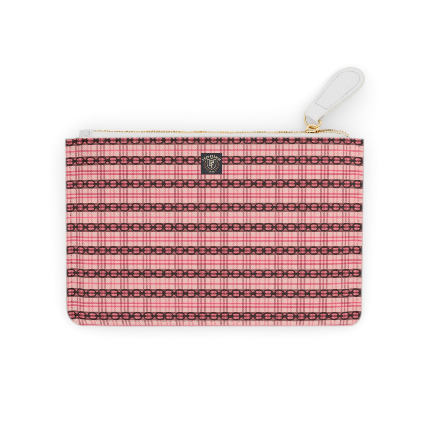 Mini Clutch Bag — Pink Plaid Patterned Zip Pouch for Cards & Cosmetics