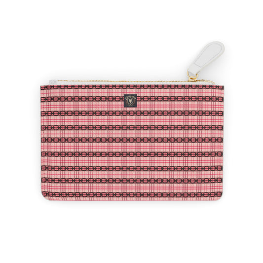 Mini Clutch Bag — Pink Plaid Patterned Zip Pouch for Cards & Cosmetics