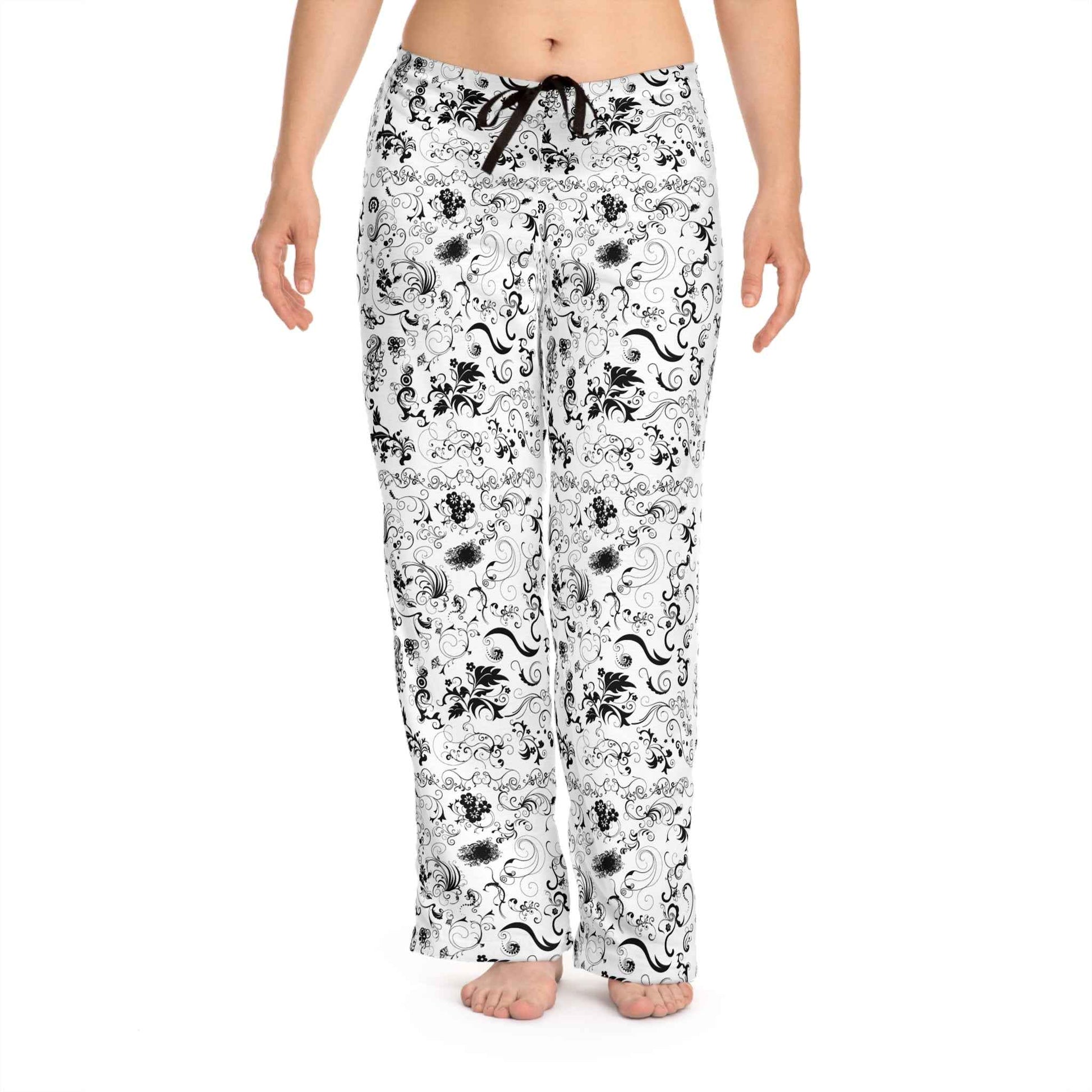 Black & White Floral Pajama Pants — Women's Lounge Sleepwear