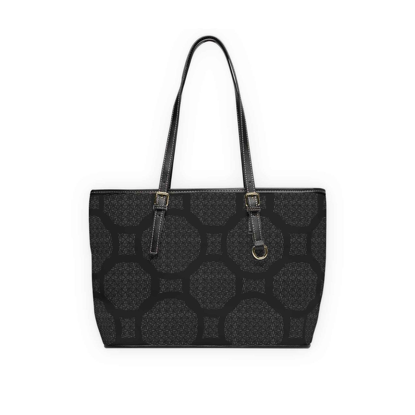 Black Geometric PU Leather Shoulder Bag — Elegant Everyday Tote