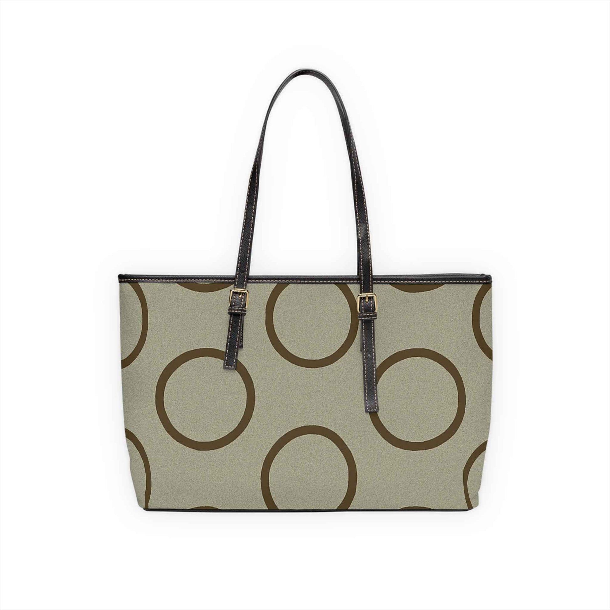 Brown Circle Pattern PU Leather Shoulder Bag — Stylish Everyday Tote