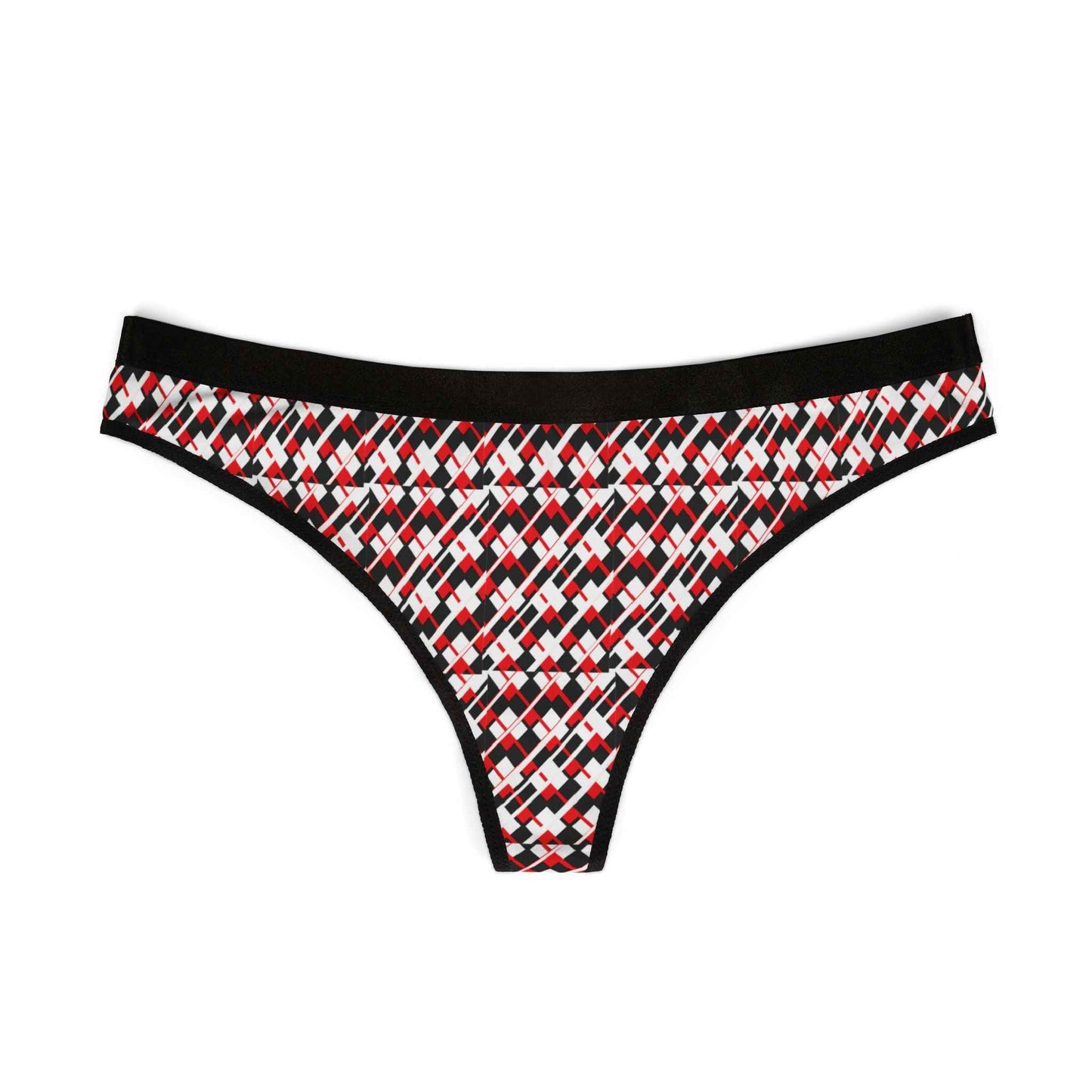 Women’s Geometric Red & Black Thong — Seamless Printed Lingerie