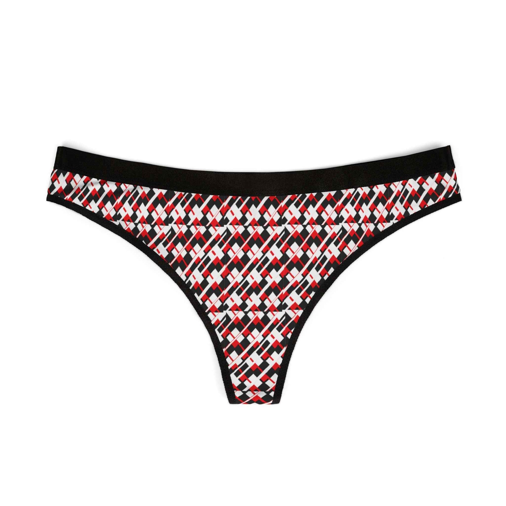 Women’s Geometric Red & Black Thong — Seamless Printed Lingerie