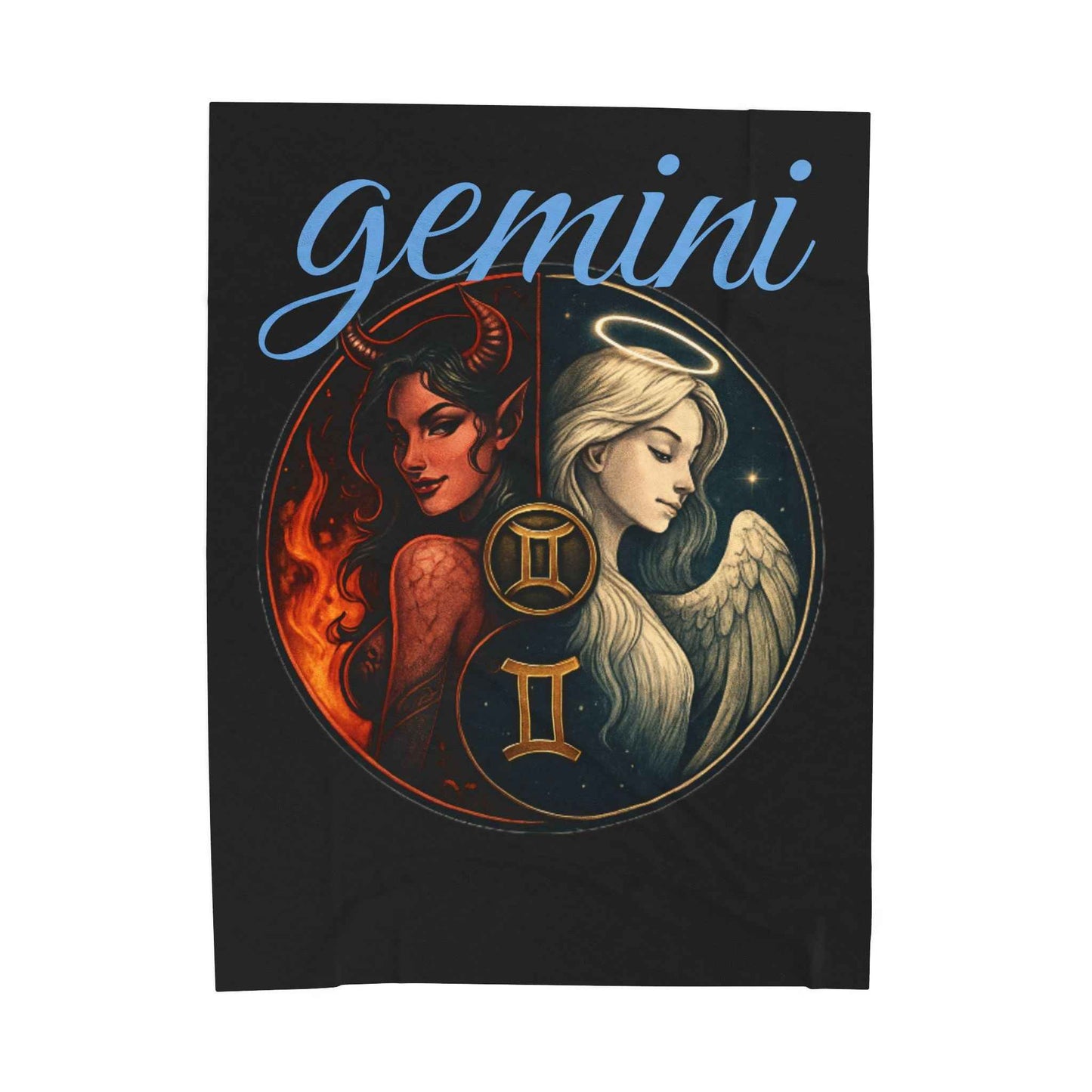 Gemini Zodiac Velveteen Plush Blanket — Twin Angels & Devils Astrology Throw