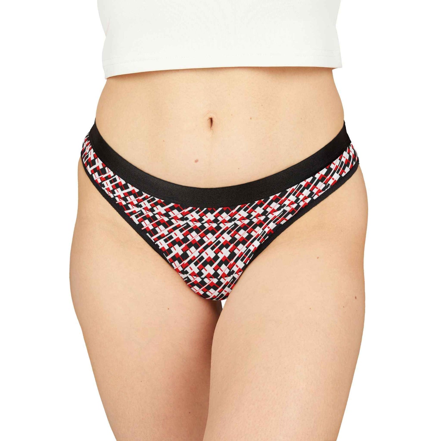 Women’s Geometric Red & Black Thong — Seamless Printed Lingerie
