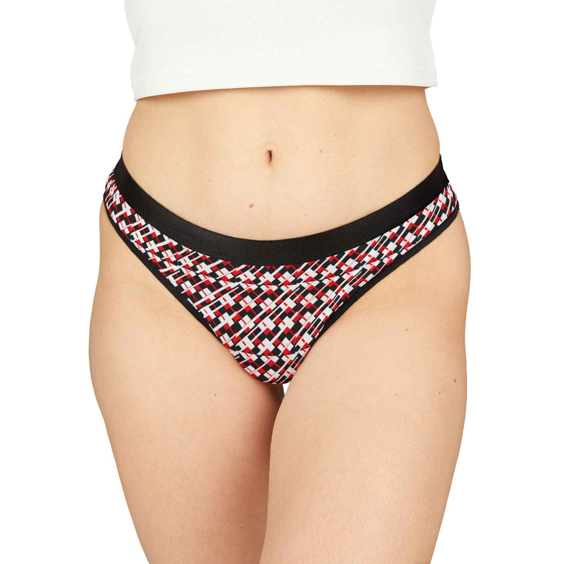 Women’s Geometric Red & Black Thong — Seamless Printed Lingerie