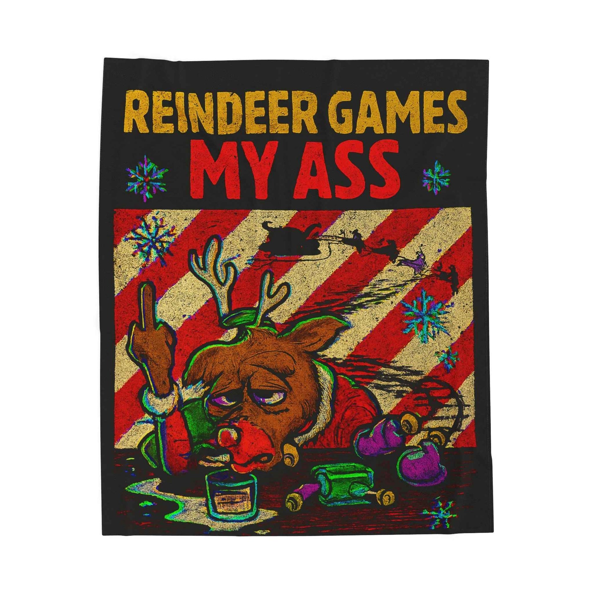 Fked Up Rudolph Christmas Plush Blanket — Funny Holiday Velveteen Throw
