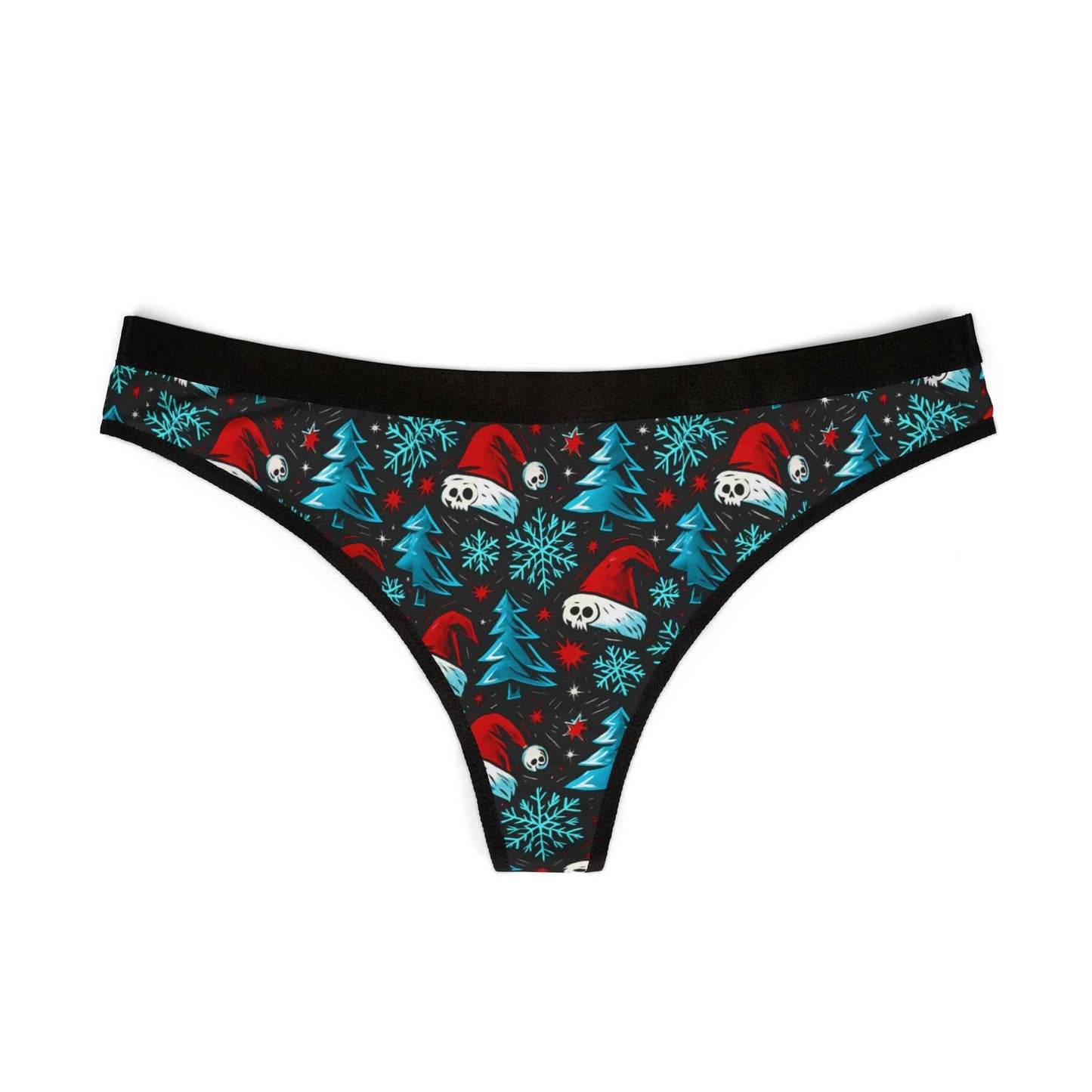 Holiday Skull & Santa Hat Thong — Christmas Skull Print Women's Thong