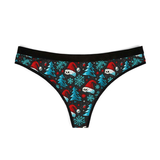 Holiday Skull & Santa Hat Thong — Christmas Skull Print Women's Thong