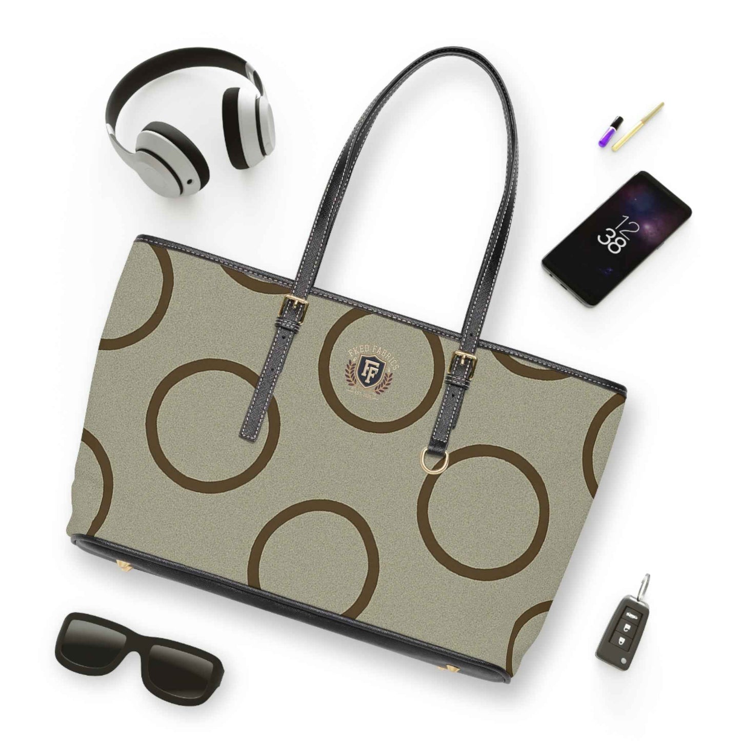 Brown Circle Pattern PU Leather Shoulder Bag — Stylish Everyday Tote