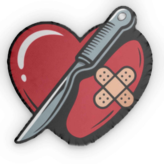 Heart with Knife Custom Pillow — Punk Love Accent Pillow with Bandage Graphic