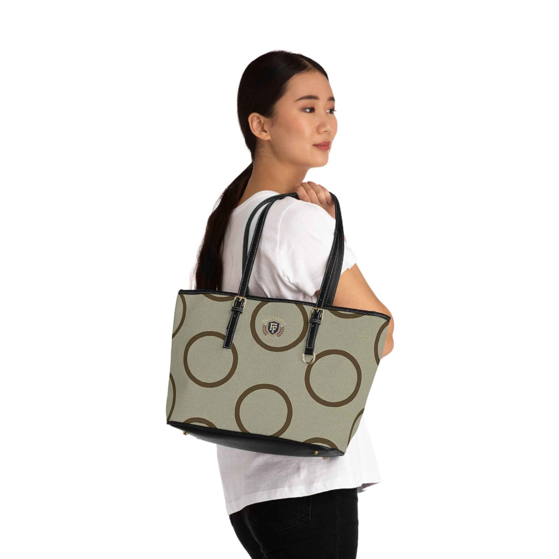 Brown Circle Pattern PU Leather Shoulder Bag — Stylish Everyday Tote