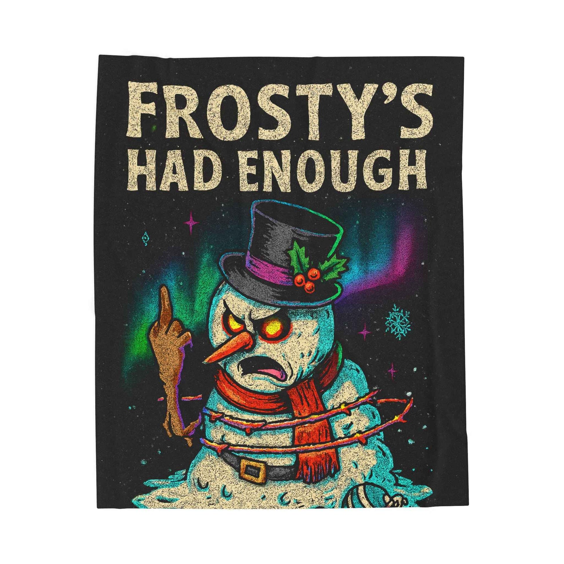 Velveteen Plush Blanket — "Frostys Had It" Cozy Holiday Throw