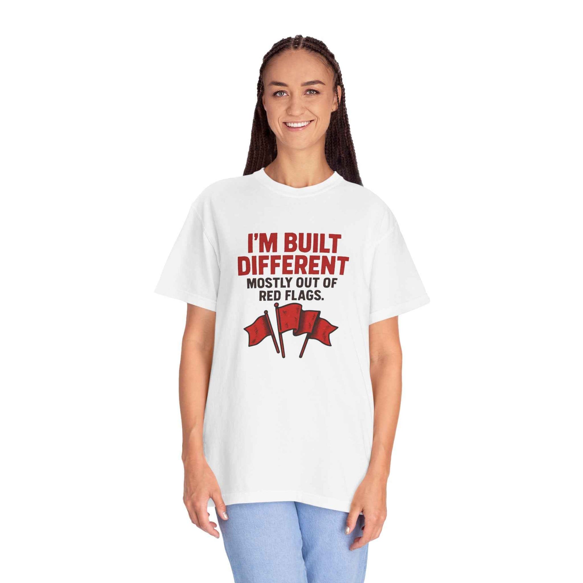 T-Shirt — "I'm Built Different Mostly Out of Red Flags" Funny Graphic Tee