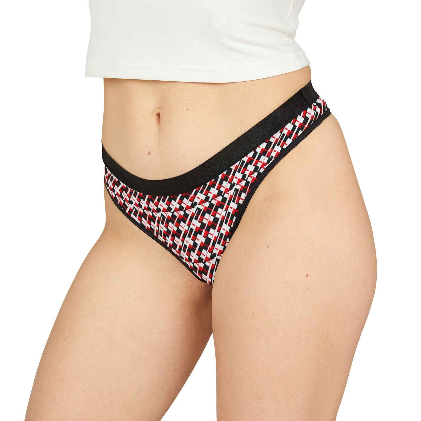 Women’s Geometric Red & Black Thong — Seamless Printed Lingerie
