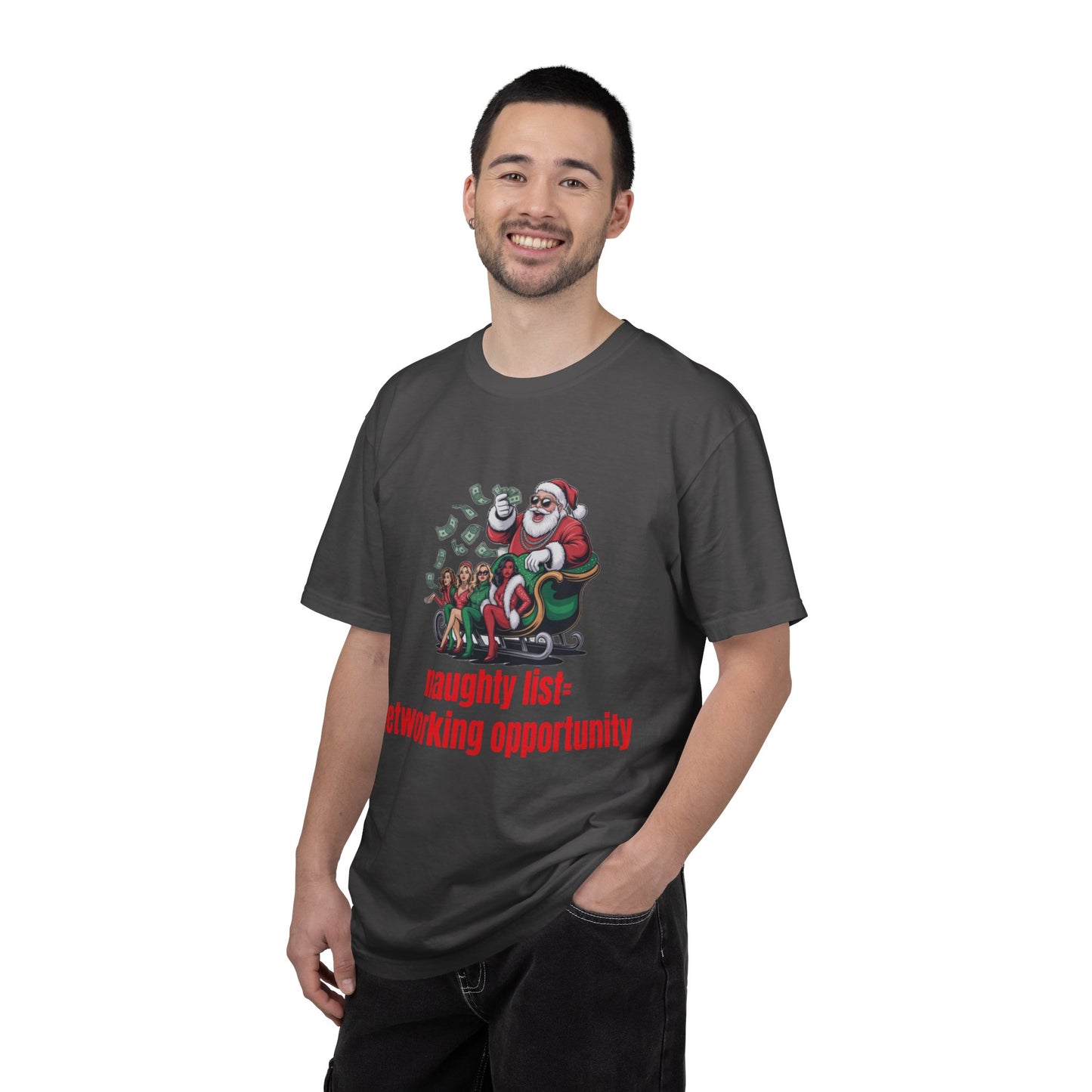 Christmas Naughty List T-Shirt — “Naughty List = Networking Opportunity” Funny Holiday Tee