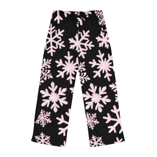 Women’s Grey Pajama Pants with Pink Snowflake Print — Cozy Winter Lounge Sleepwear