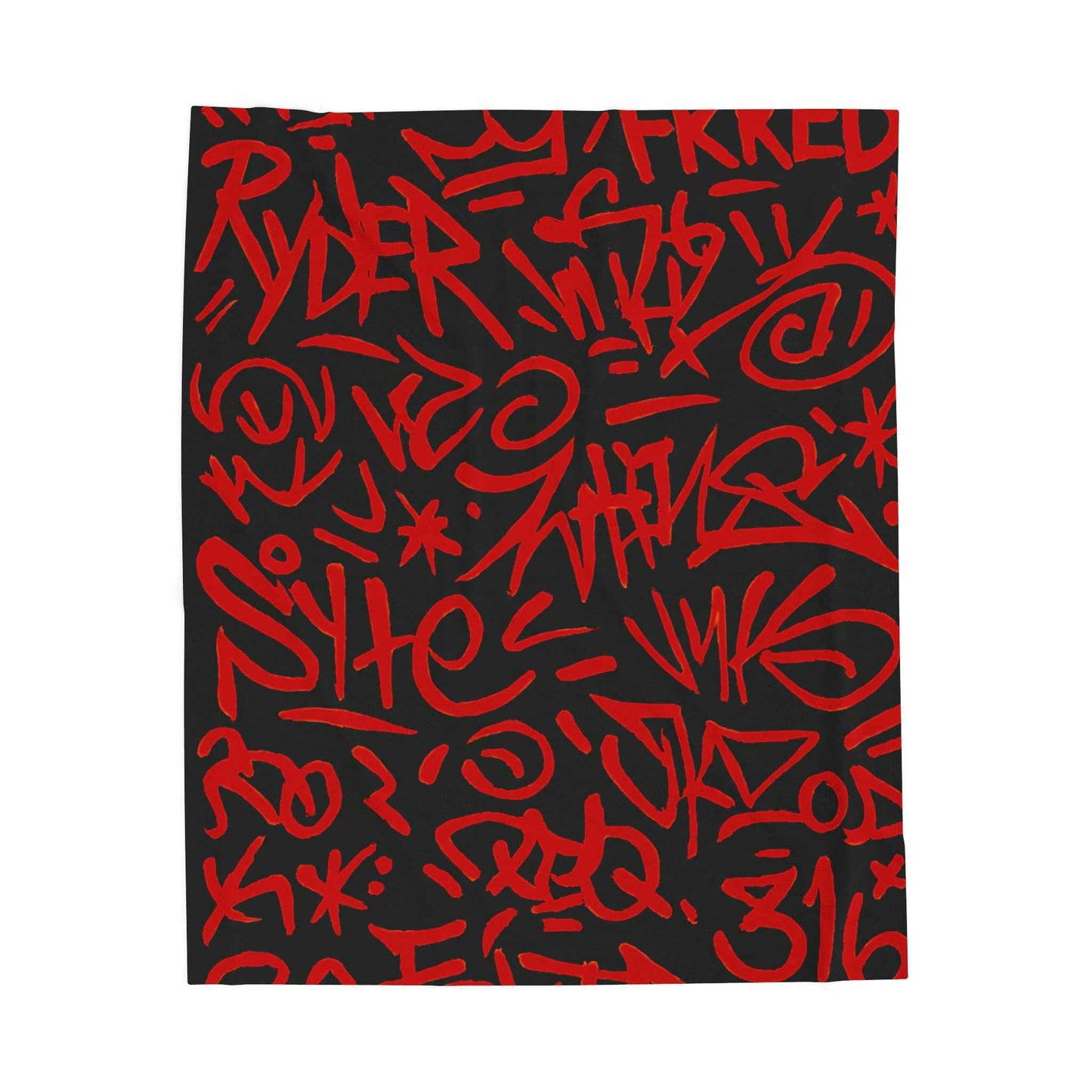 Red Graffiti Script Velveteen Plush Blanket | Urban Street Art Throw