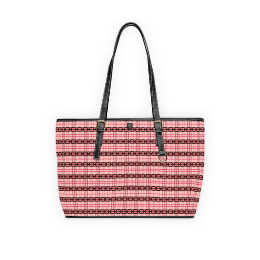 Pink Plaid PU Leather Shoulder Bag – Chic Striped Tote for Everyday Use
