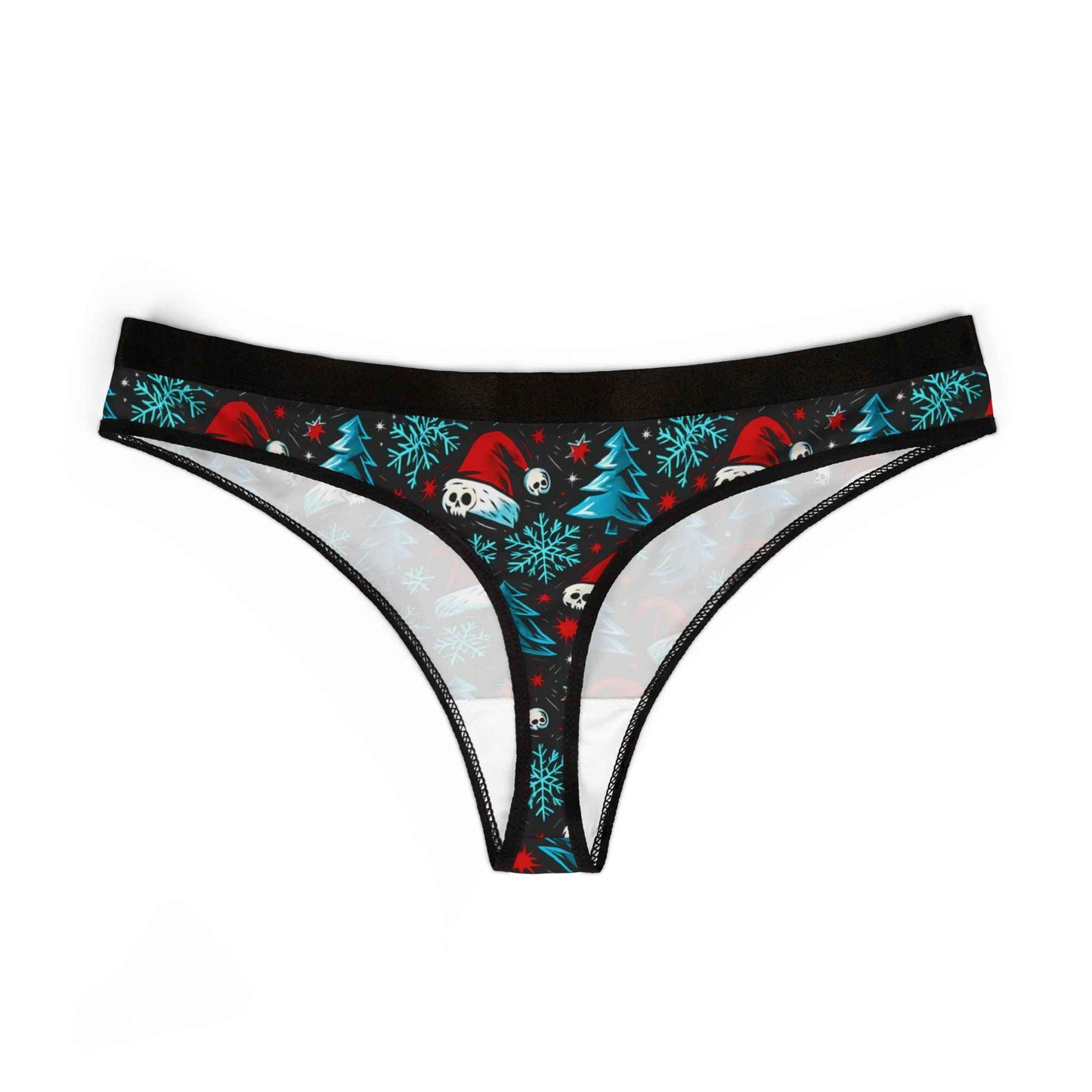 Holiday Skull & Santa Hat Thong — Christmas Skull Print Women's Thong